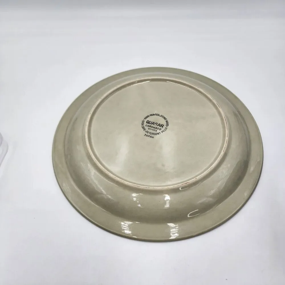 Vintage 70s Quasar Stoneware MCM Flowers Orange Brow Flowers Retro Round Platter